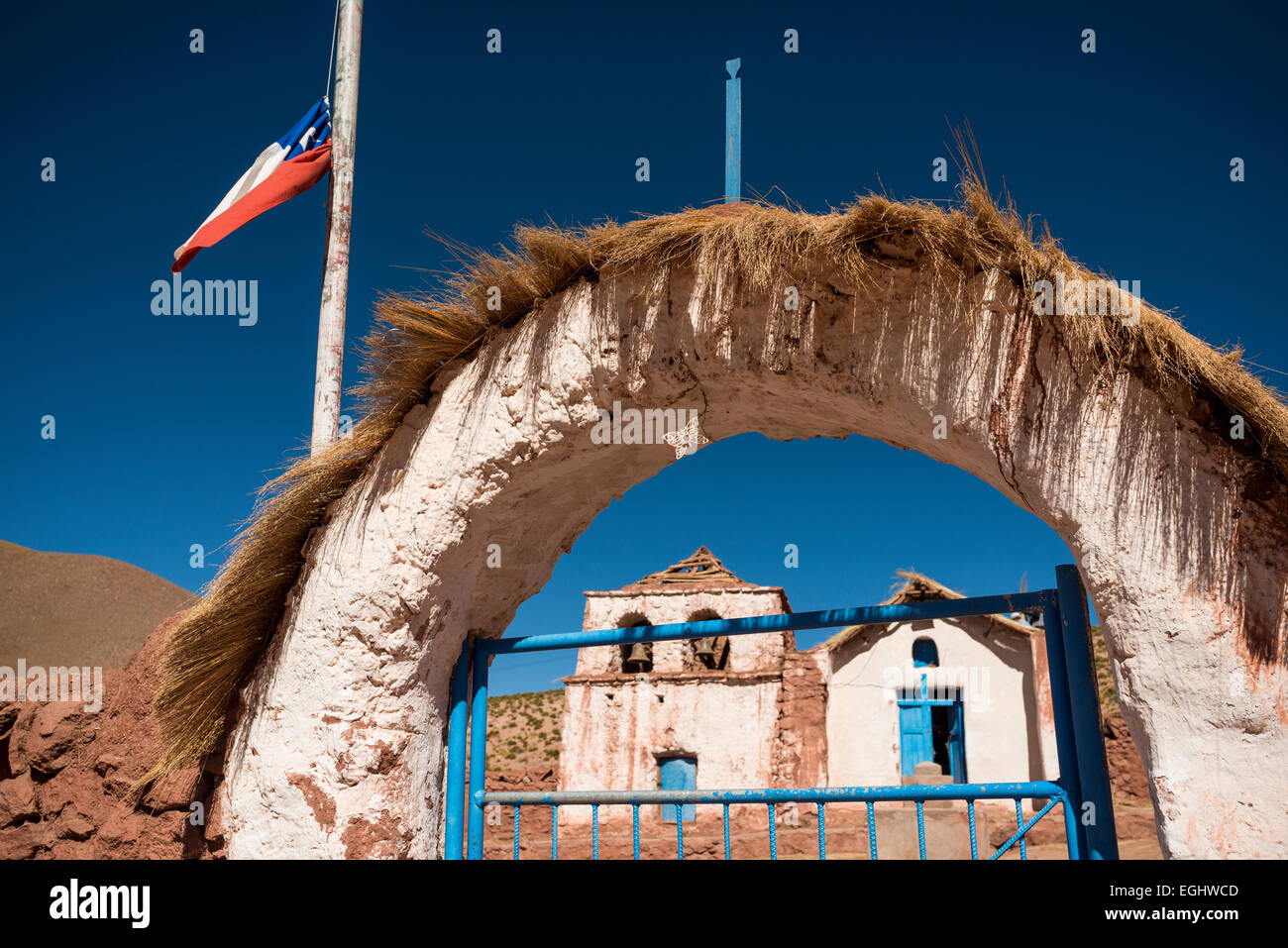 La Iglesia de San Francisco, Chiu Chiu deserto di Atacama, El Norte Grande del Cile Foto Stock