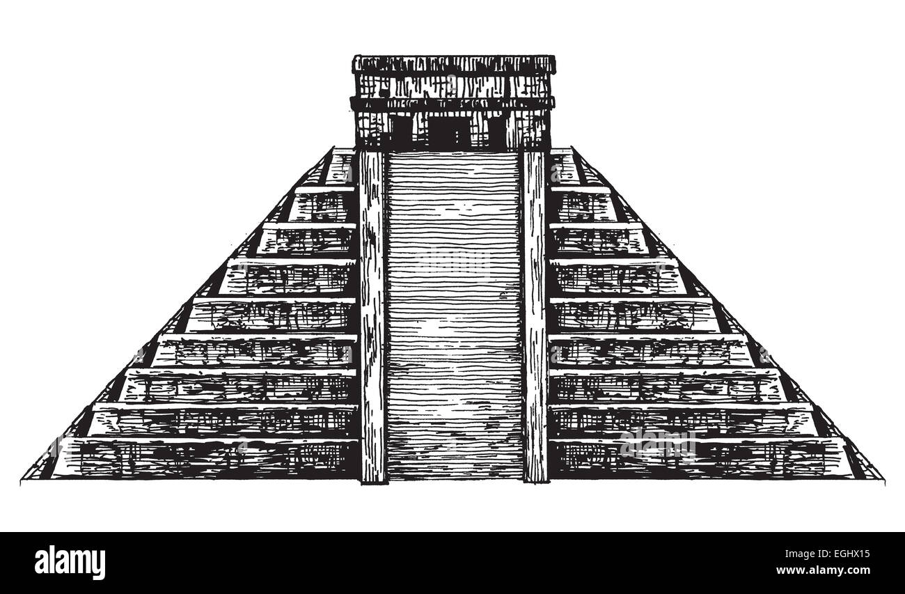 Messico. La piramide messicana su uno sfondo bianco. schizzo Foto Stock