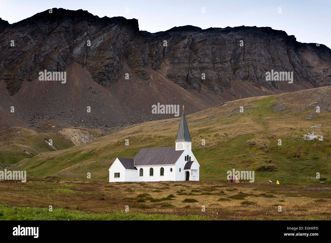 Georgia del Sud, Grytviken, old Norwegian Whaler's chiesa commissionata da CA Larsen Foto Stock