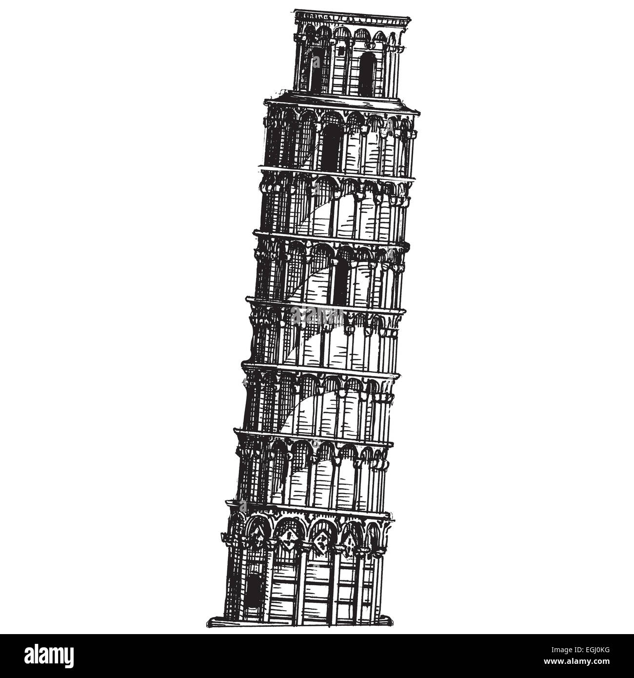 Italia. torre pendente di Pisa su uno sfondo bianco. schizzo Foto Stock
