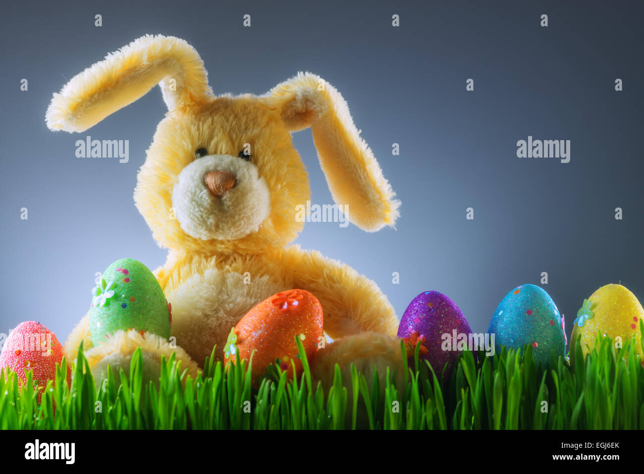 Sfondo di pasqua con bunny e uova Foto Stock
