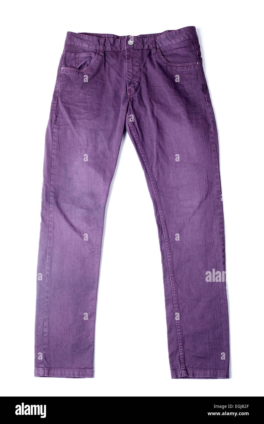 Viola slim jeans maschio isolato su sfondo bianco Foto Stock