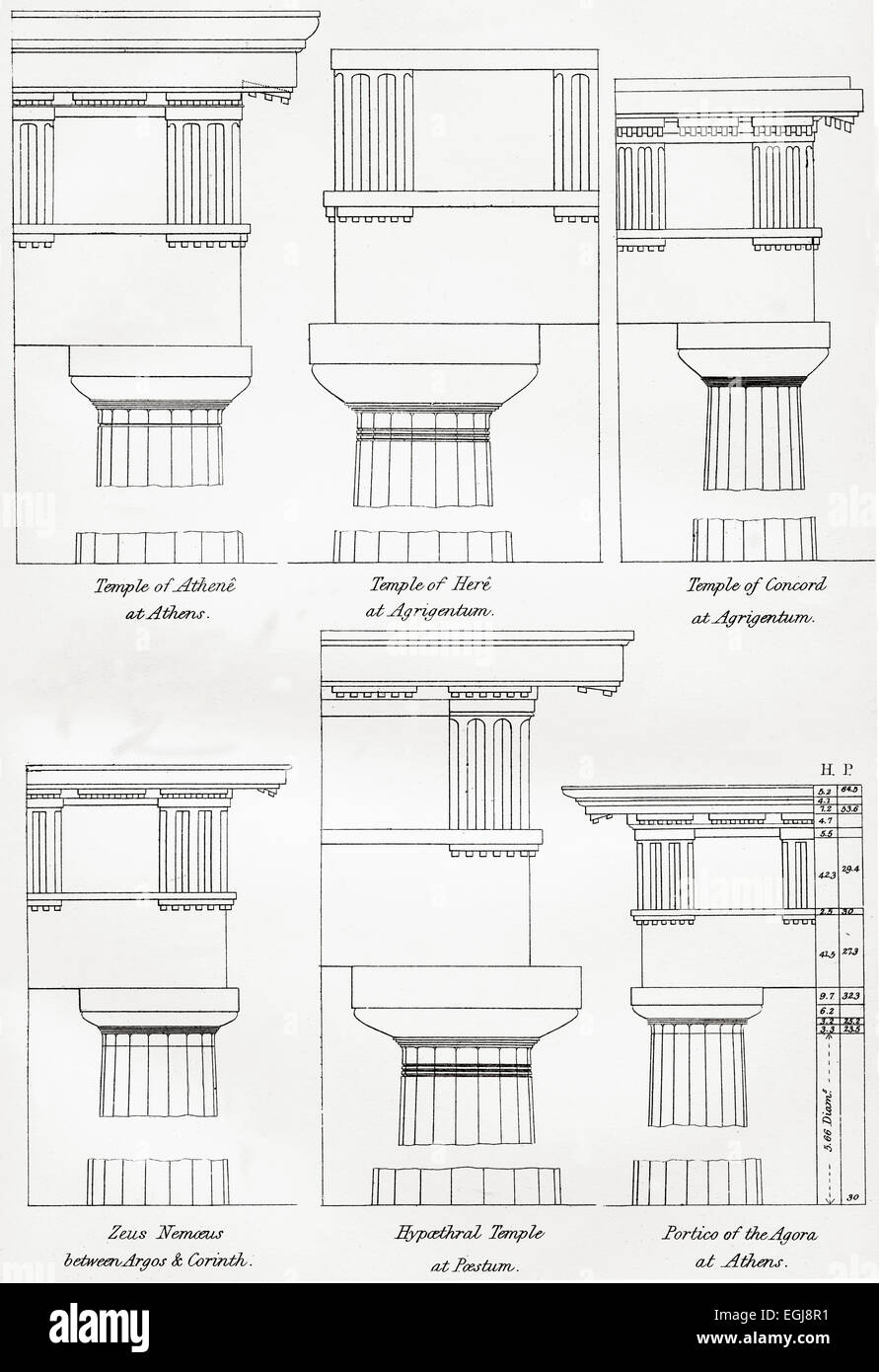 Esempi di ordine dorico di architettura greca. Foto Stock