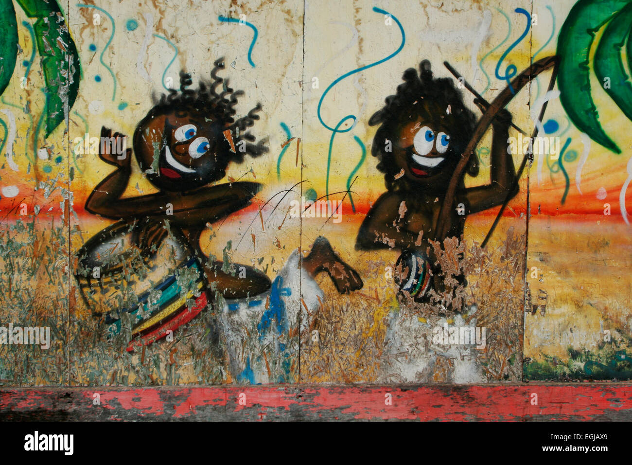 La street art di musicisti sulla parete in Salvador Foto Stock