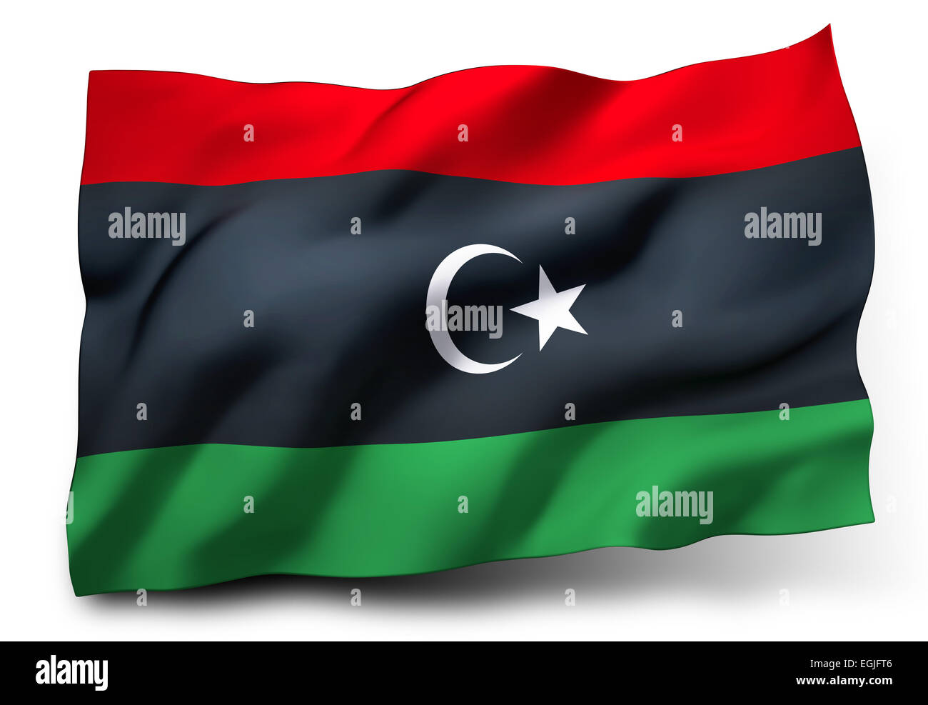 Sventola bandiera della Libia isolati su sfondo bianco Foto Stock