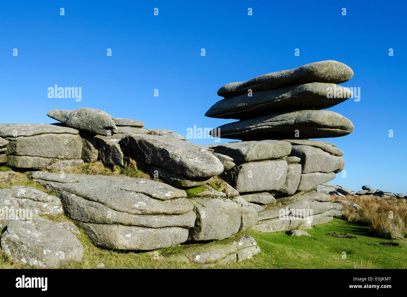 Pietra di granito stack al ruvido Tor su Bodmin Moor in Cornwall, Regno Unito Foto Stock