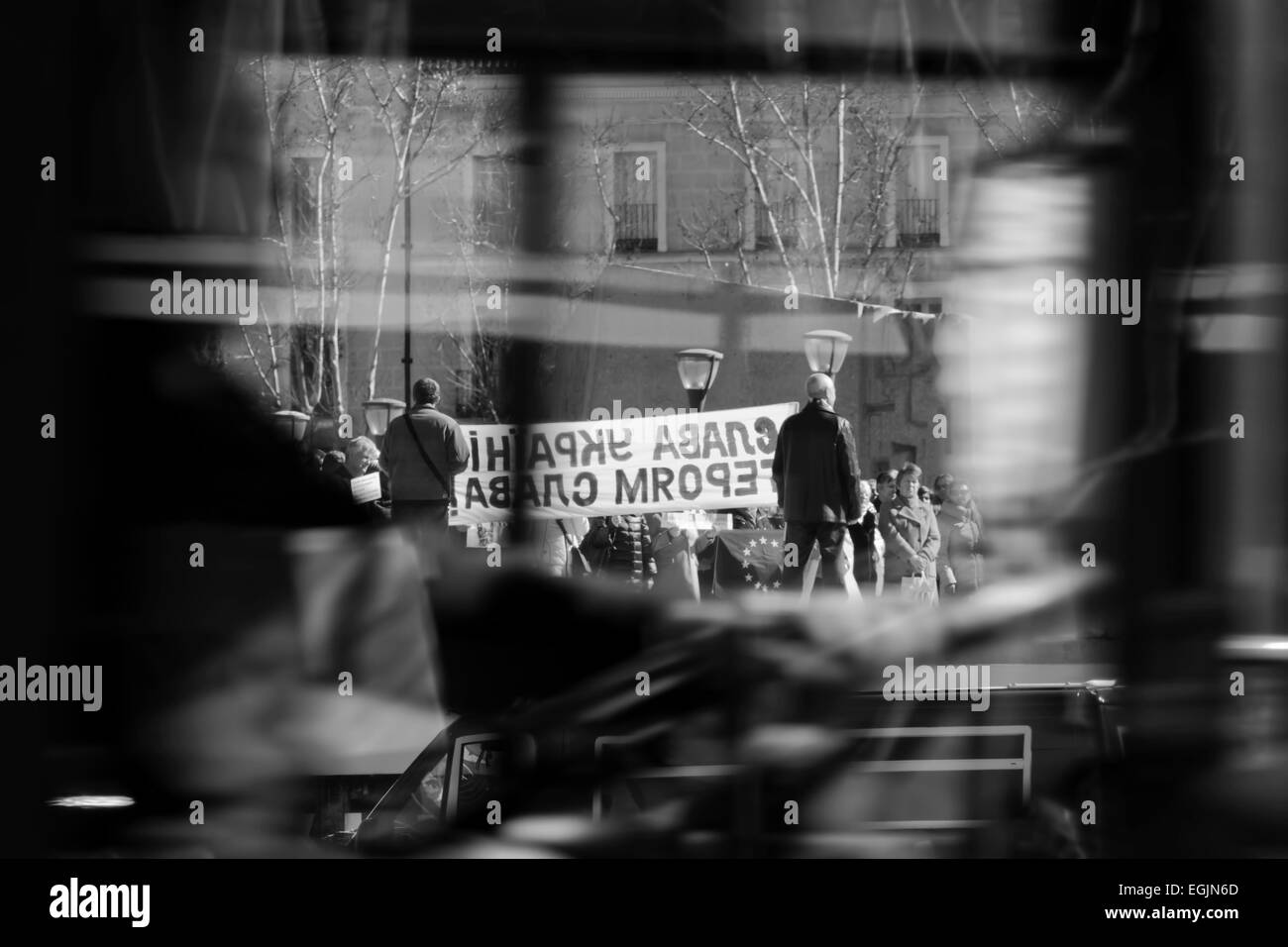 Via bus di protesta Foto Stock