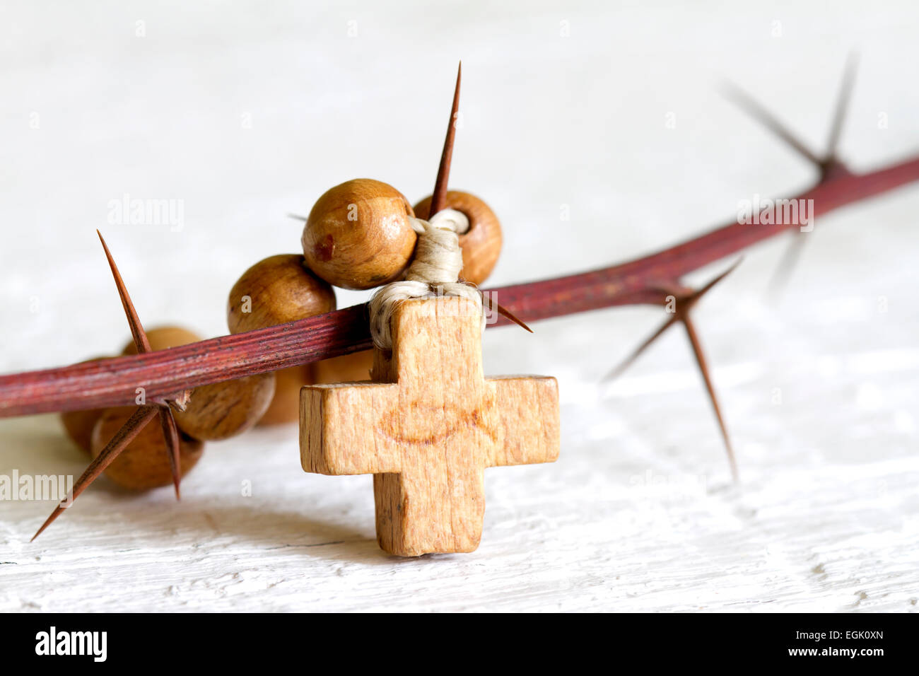 Croce e spine astratta religione pasqua concetto closeup Foto Stock