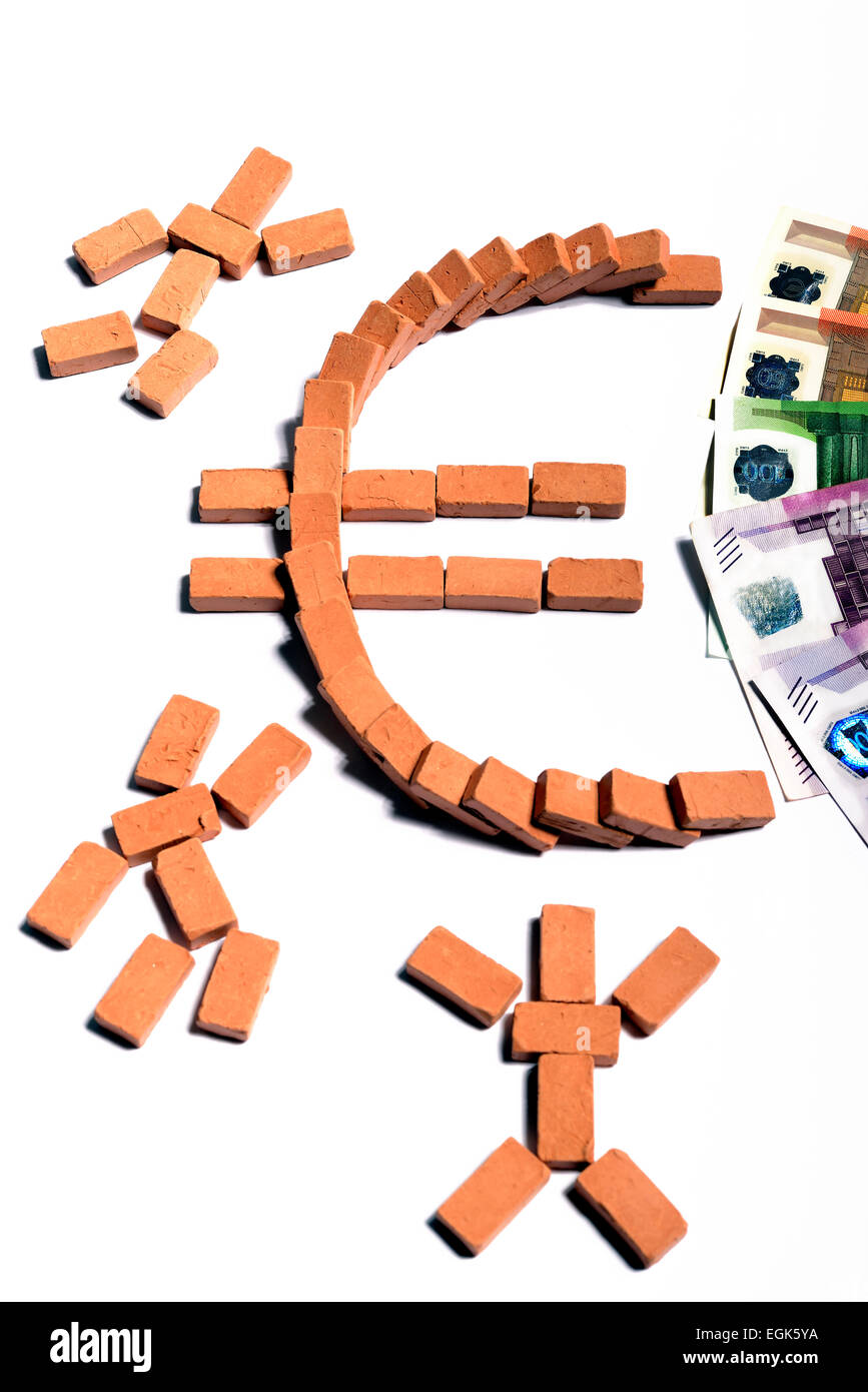 Unione Monetaria Europea rappresentata dai mattoni di argilla. Foto Stock