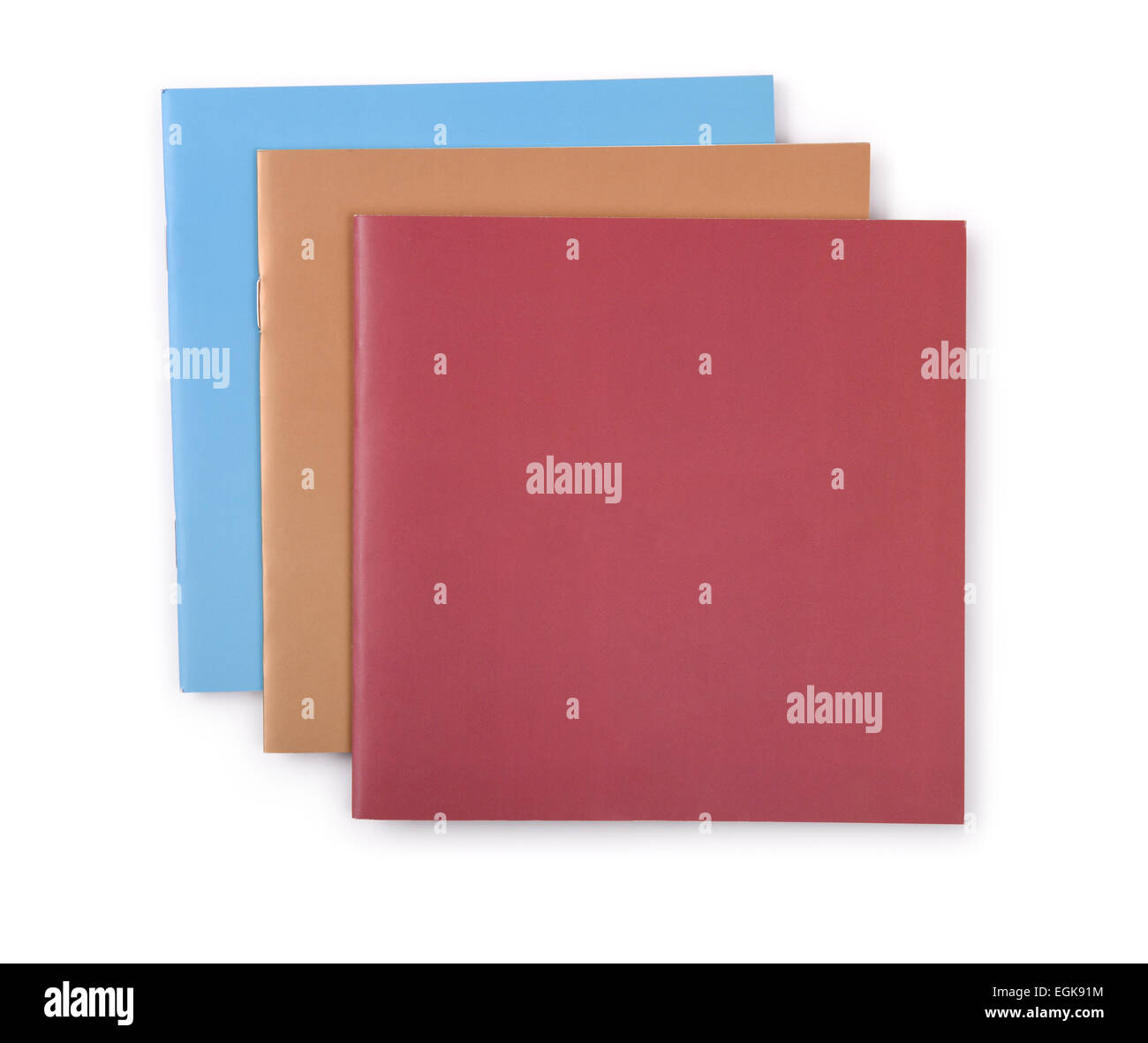 Tre opuscoli isolato su bianco Foto Stock