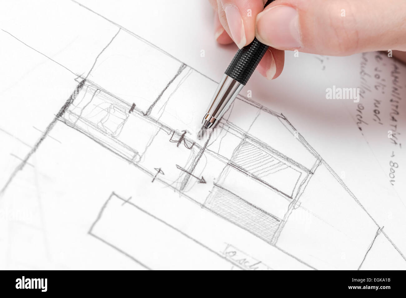 Architetto del disegno a mano Piano Casa schizzo a matita Foto Stock