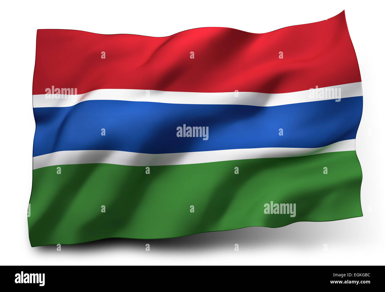 Sventola bandiera del Gambia isolati su sfondo bianco Foto Stock