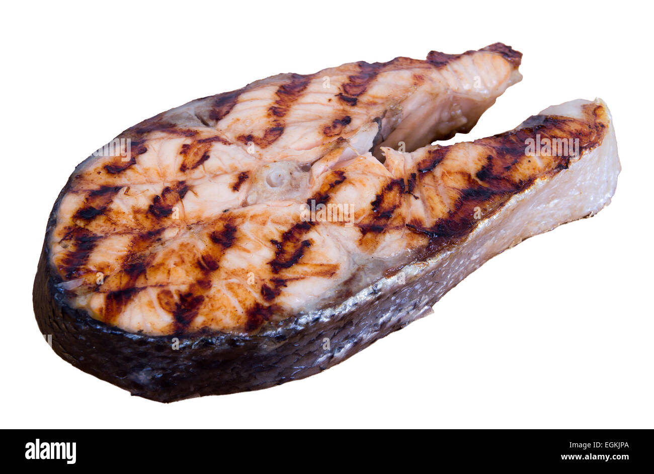 Bistecca di salmone isolati su sfondo bianco Foto Stock