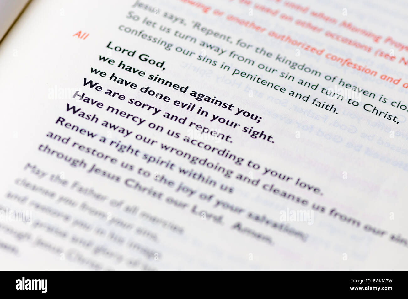 Lamento B48 (la confessione, di penitenza e di fede) dalla chiesa di Inghilterra libro di culto comune Foto Stock