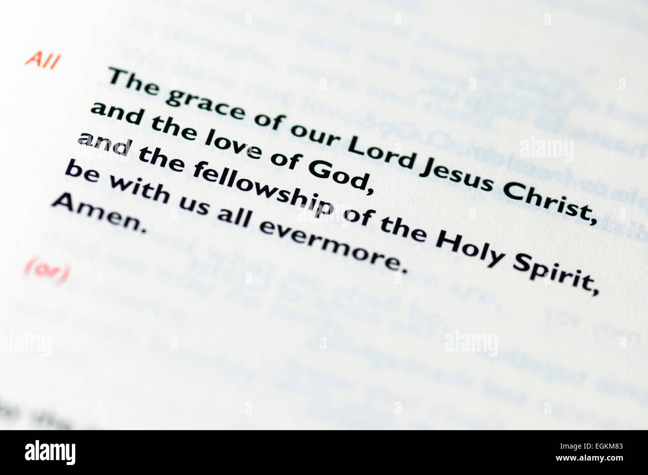 La grazia della preghiera (2 Corinzi 13:14) dalla chiesa di Inghilterra libro di culto comune Foto Stock