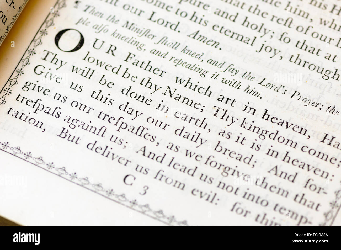 La preghiera del Signore della chiesa di Inghilterra libro di culto comune (1750) Foto Stock