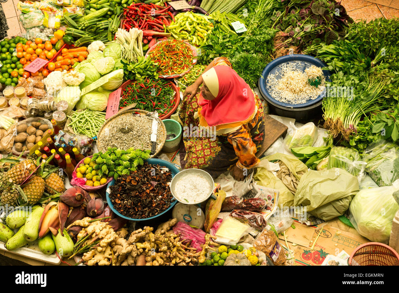 Centrale di mercato coperto, Kota Bharu, Kelantan Stato, Malaysia orientale Foto Stock