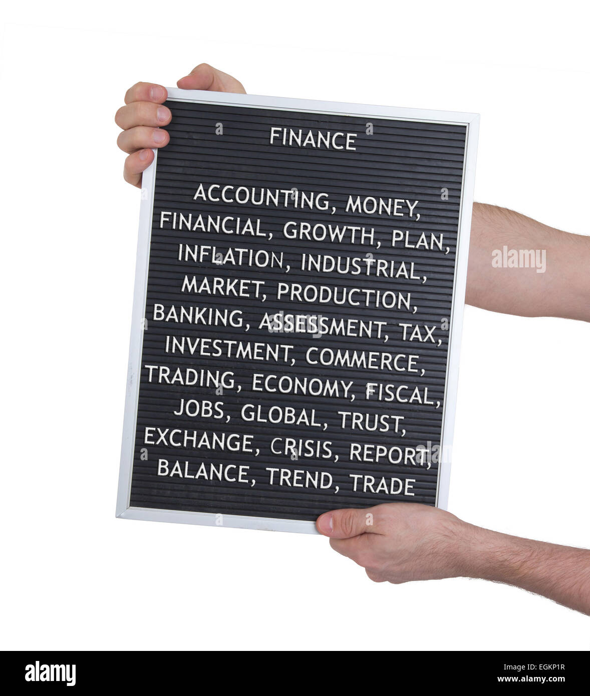 Concetto di finanze in lettere di plastica su molto vecchia scheda menu, look vintage Foto Stock