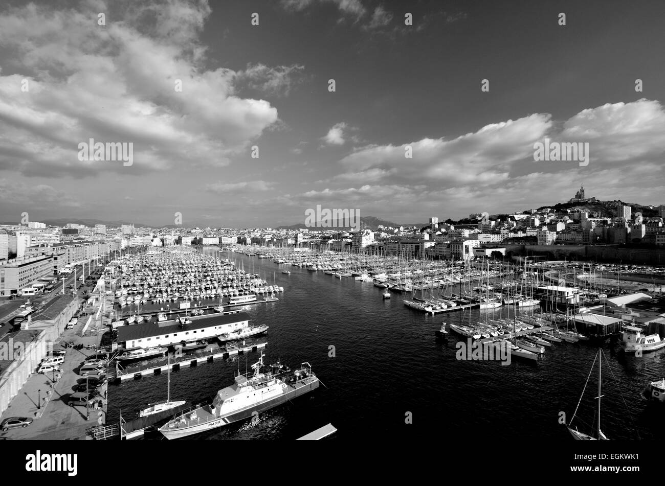 Vista panoramica sul porto di Marsiglia, Francia Foto Stock