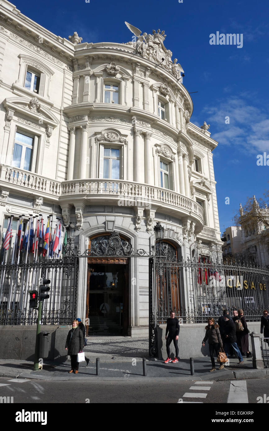 Palacio de Linares, Casa de América, Latin American Cultural Center, palazzo barocco, a Cibele square, Madrid, Spagna Foto Stock