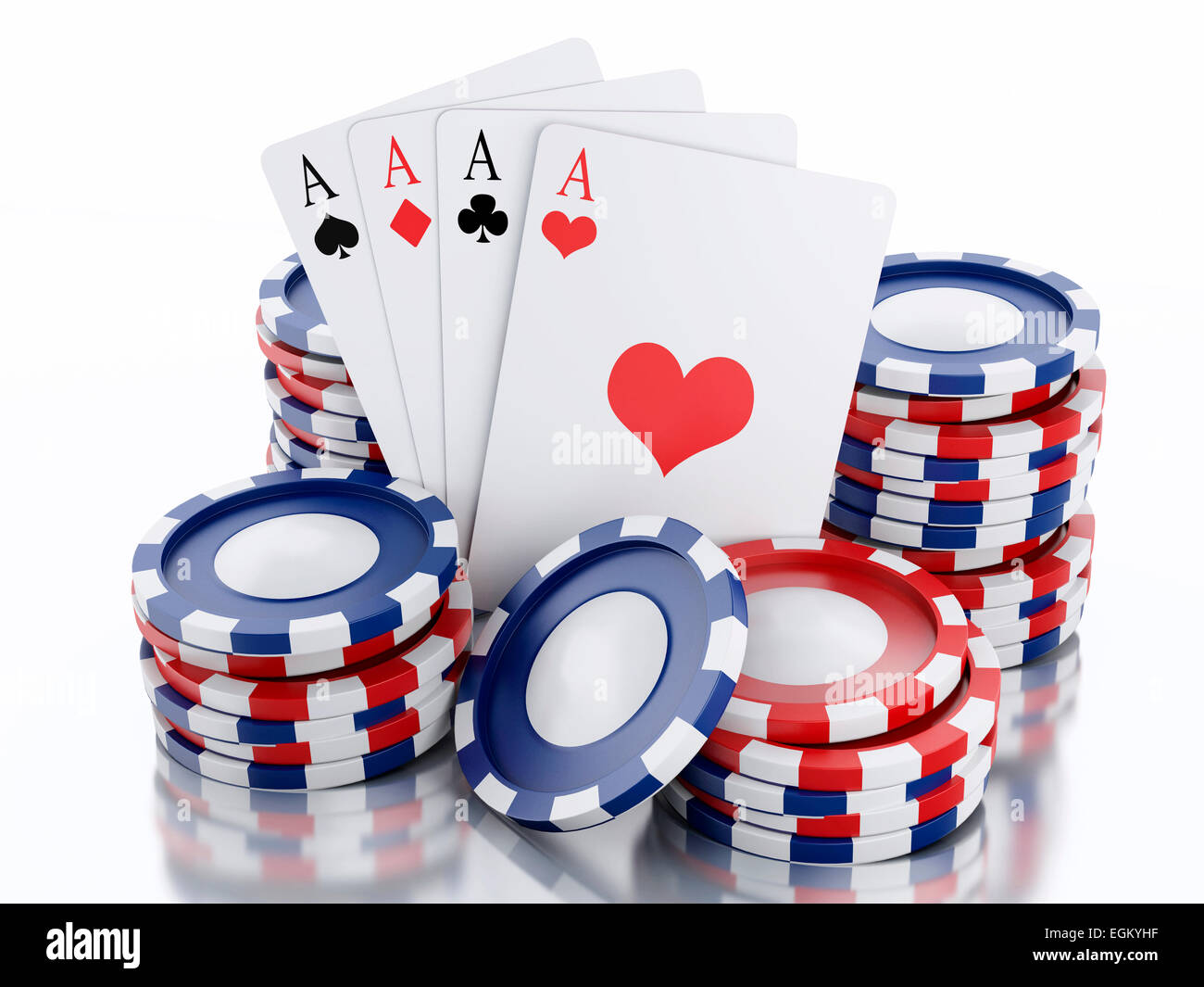 3D renderer immagine. I token del casinò e giocare a carte. Concetto di casinò, isolato sfondo bianco Foto Stock