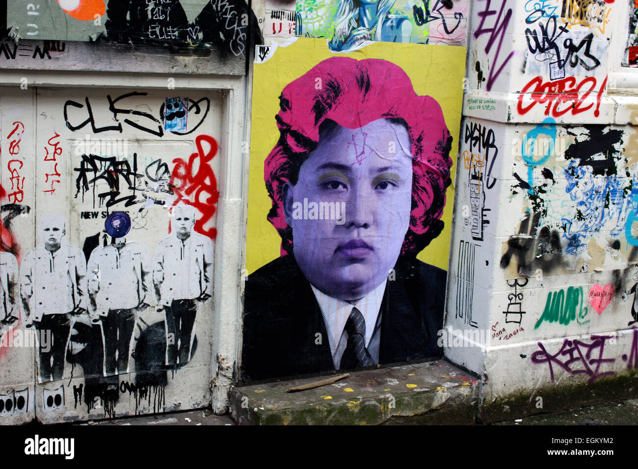 Del leader nordcoreano Kim Jong-ONU come Marilyn Monroe su un pezzo di arte di strada in Shoreditch, East London Foto Stock