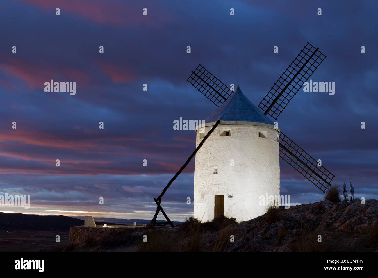 Don Chisciotte mulini a vento di La Mancha, in Spagna. Foto Stock