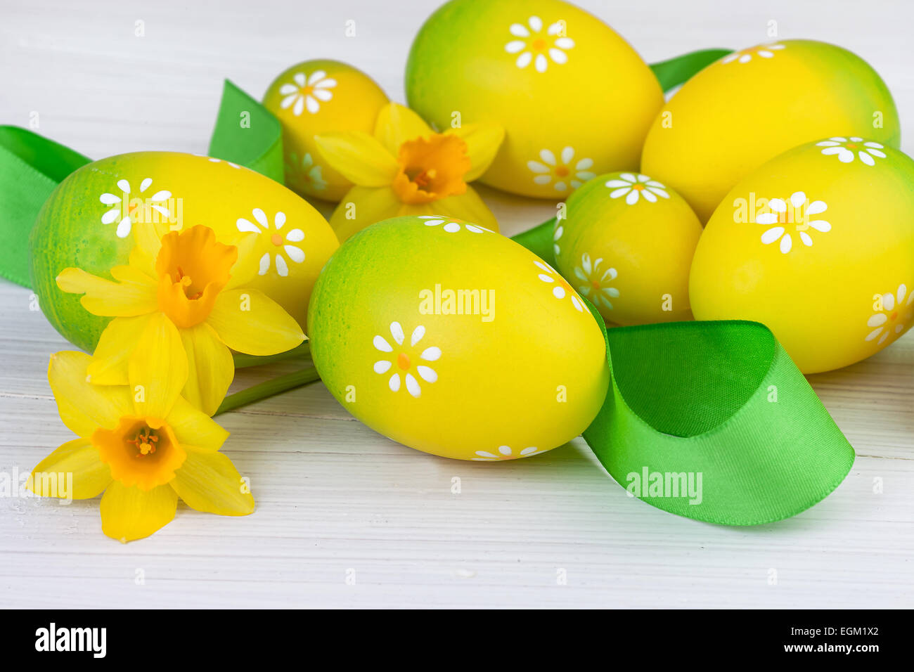 Decorazione di pasqua in giallo il colore verde Foto Stock