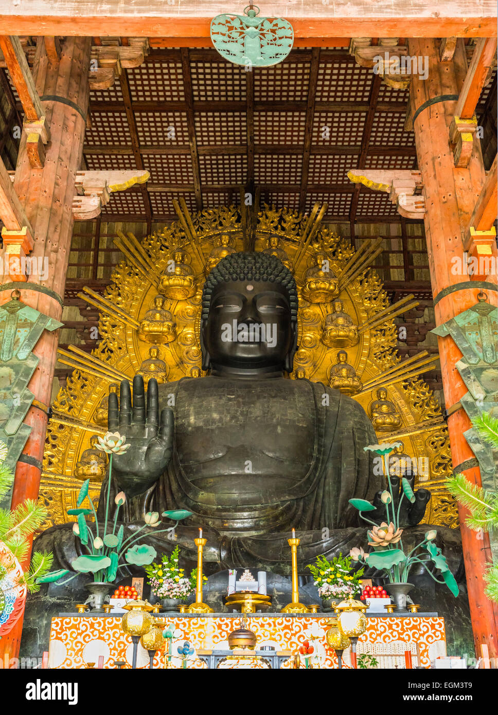 Il Grande Buddha (Daibutsu-Den) al Tempio di Todai-ji di Nara, Giappone. Foto Stock