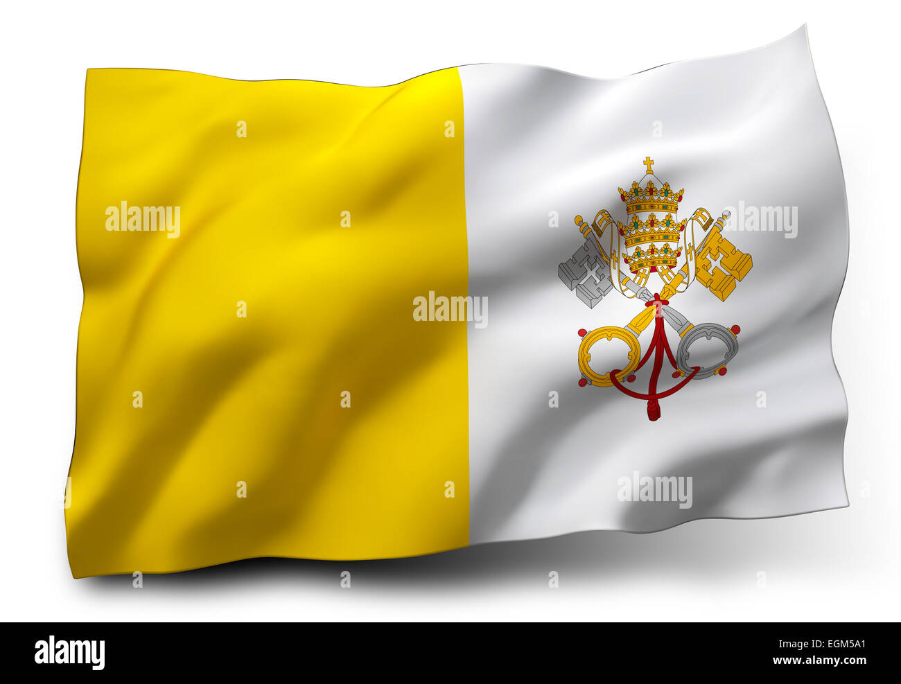 Sventola bandiera di Città del Vaticano isolato su sfondo bianco Foto Stock