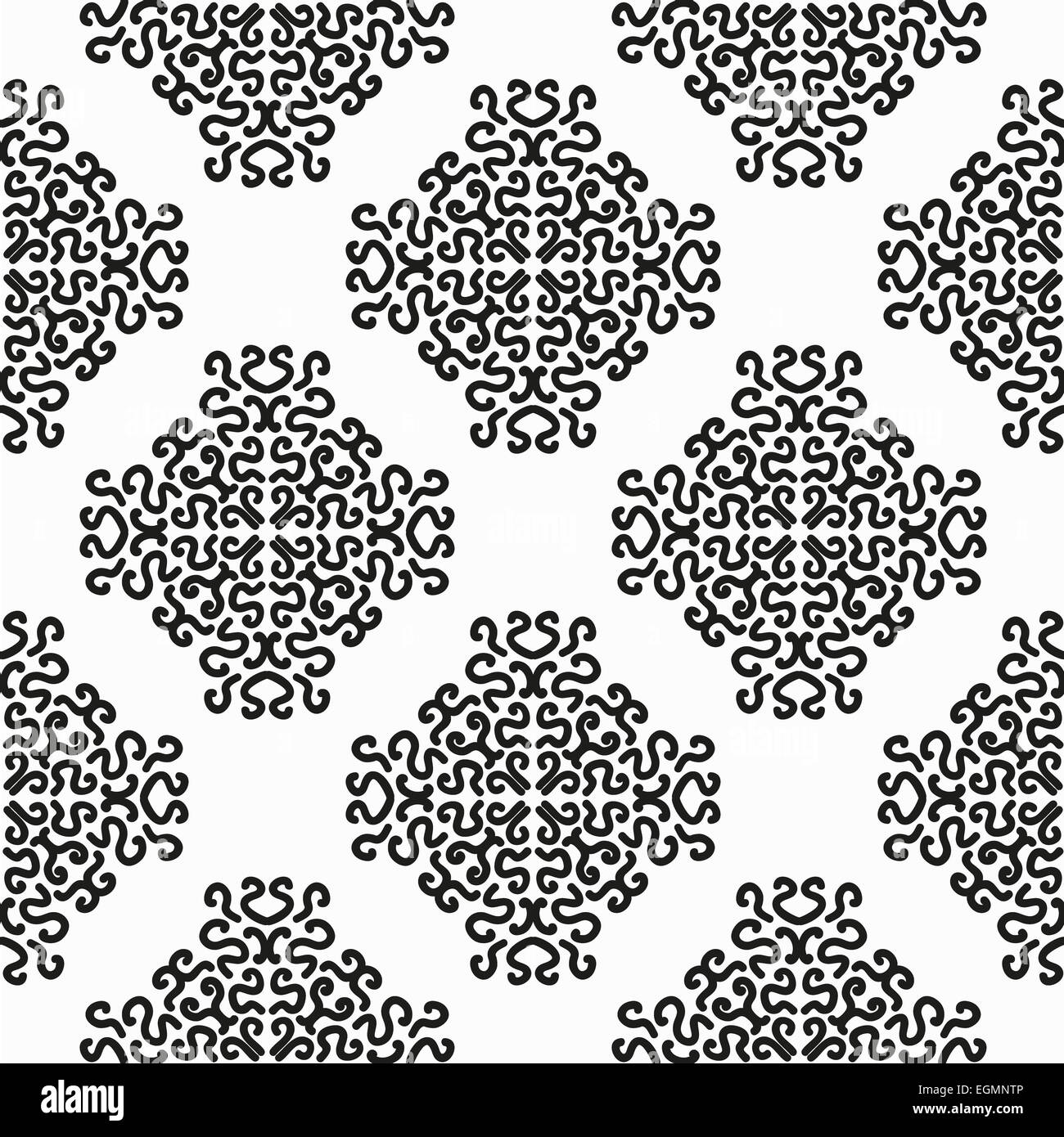 Ricci floreale nero arabo Seamless Pattern in forma a rombo su sfondo bianco Foto Stock