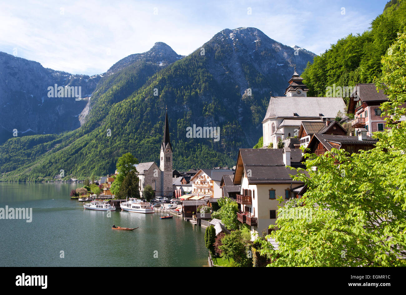 Townscape, Hallstatt, UNESCO Hallstatt Dachstein Salzkammergut, Hallstatt, Salzkammergut, Austria superiore, Austria Foto Stock