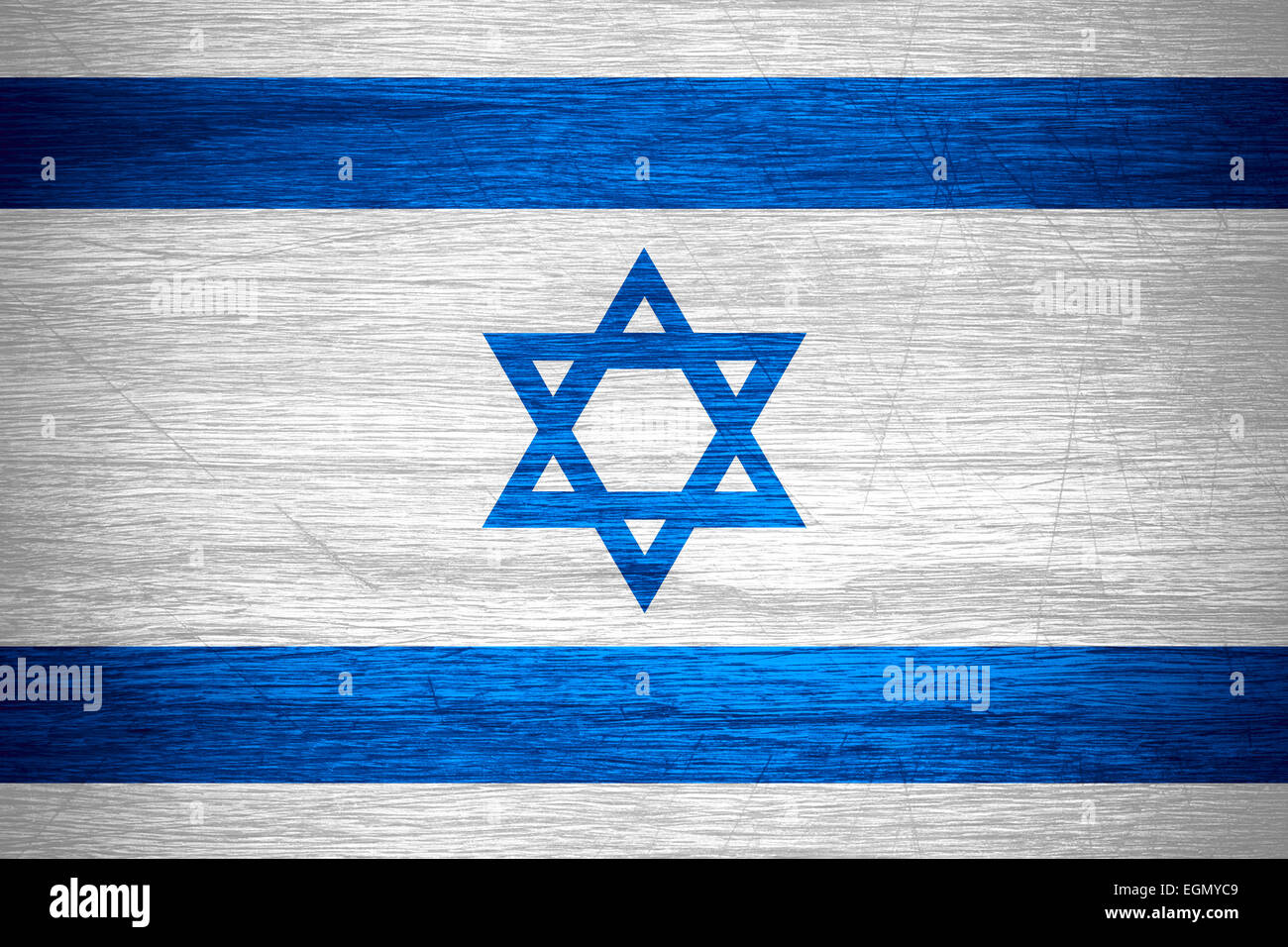 Bandiera di Israele o israeliano banner sulla texture in legno Foto Stock