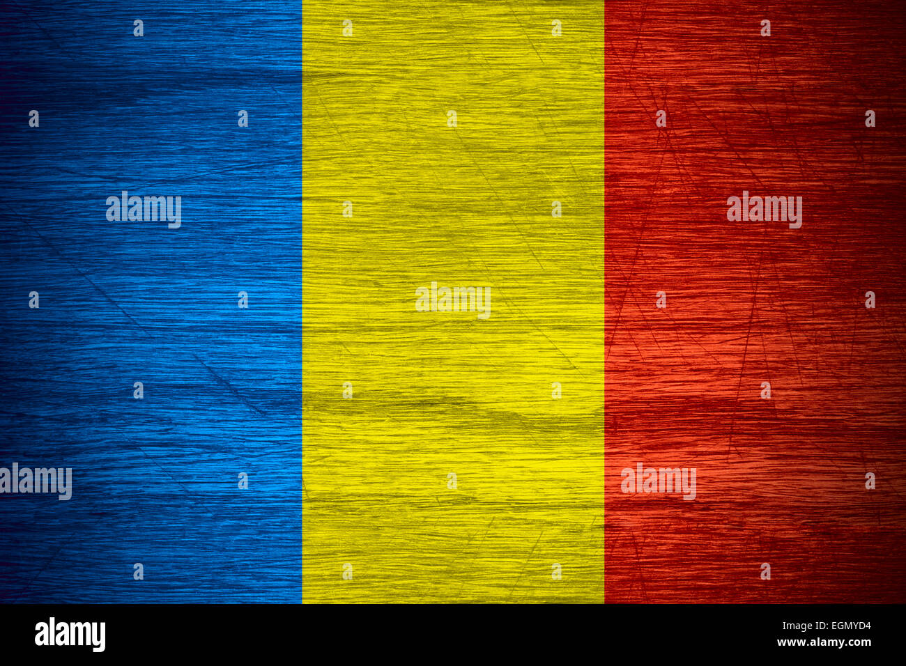 Bandiera della Romania o banner sulla texture in legno Foto Stock