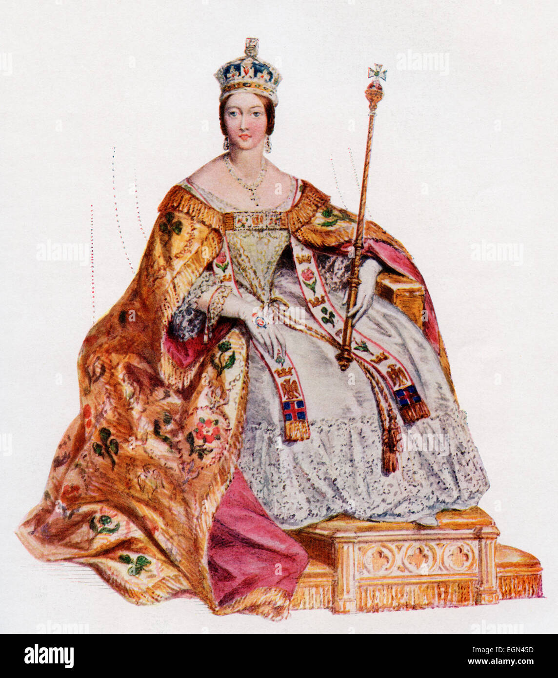 Victoria, 1819 - 1901, nella sua incoronazione accappatoi a Westminster Abbey, 28 Giugno, 1838. La regina del Regno Unito di Gran Bretagna e Irlanda. Foto Stock