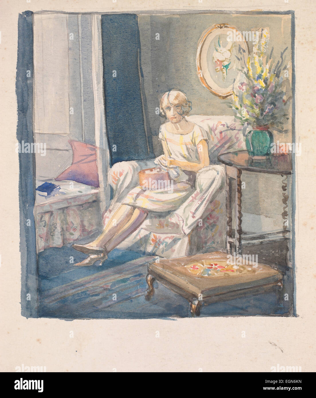 La pittura ad acquerello di una donna in un interno Foto Stock