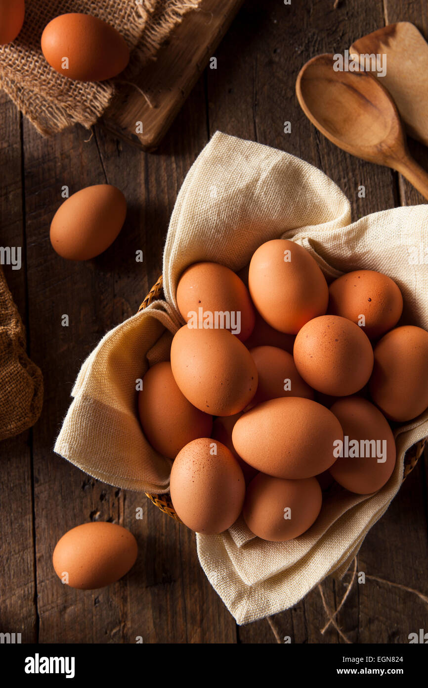 Materie organica marrone le uova in un cesto Foto Stock