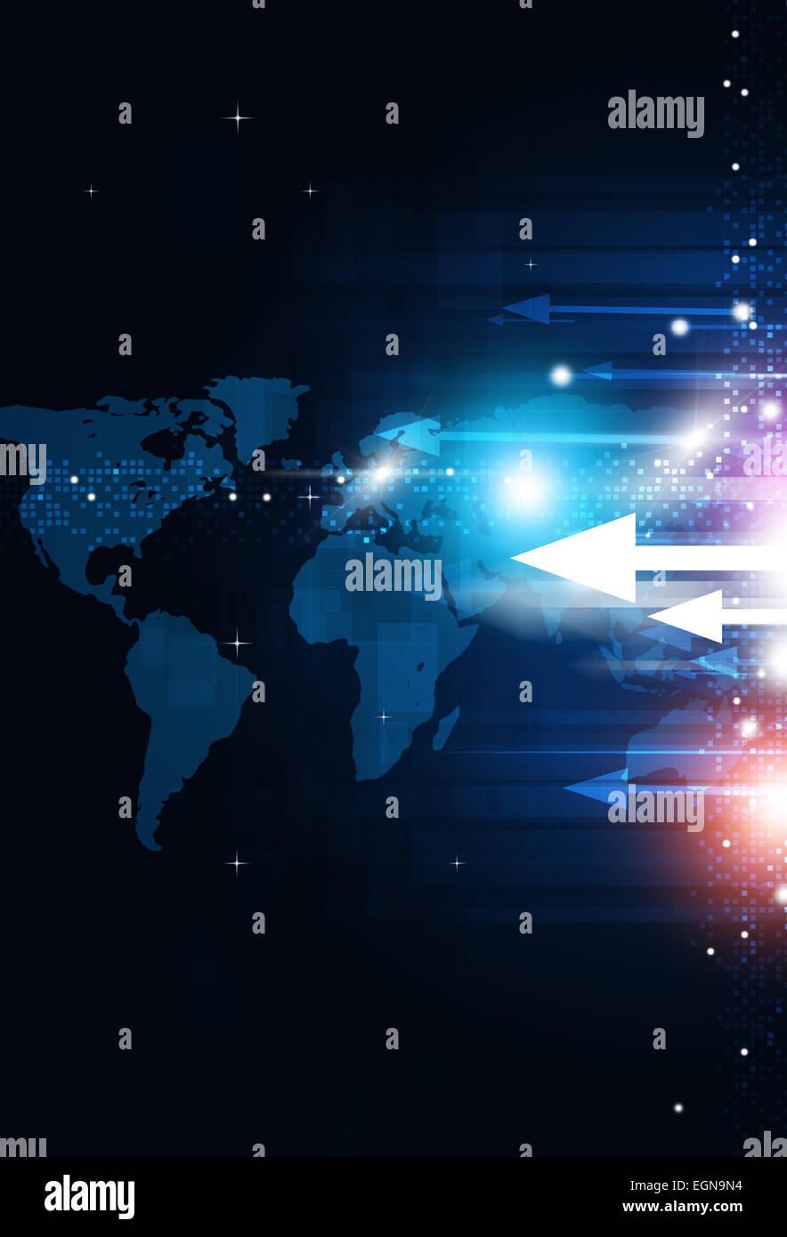 Abstract mappa del mondo la concezione di business technology sfondo blu Foto Stock