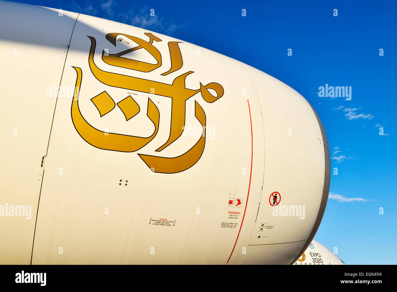 Emirates, compagnie aeree, Airways Airbus A 380, aeromobili, motore Foto Stock