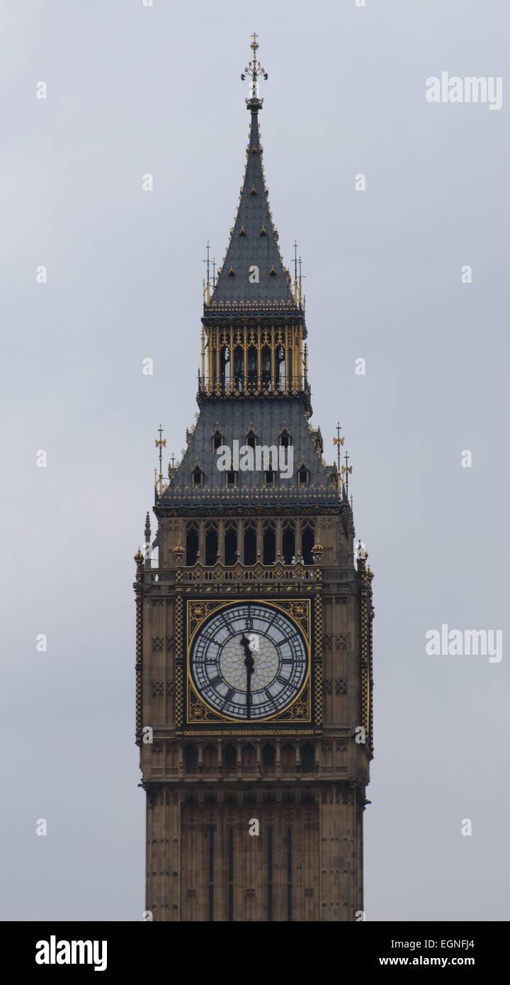 Lo zoom in shot del Big Ben, le Houses of Parliament, City of London Foto Stock