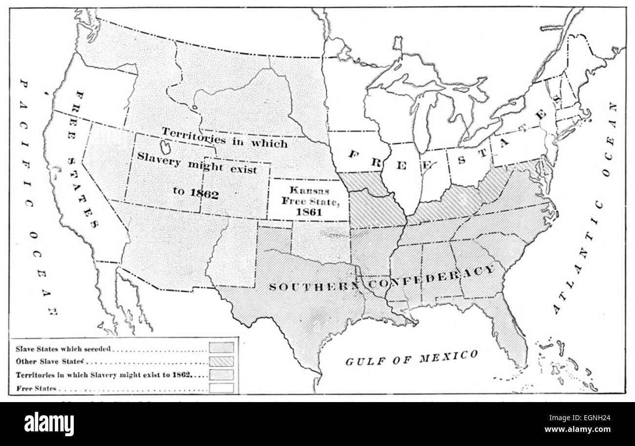 Mappa degli Stati Uniti durante la Guerra Civile, circa 1862 Foto Stock