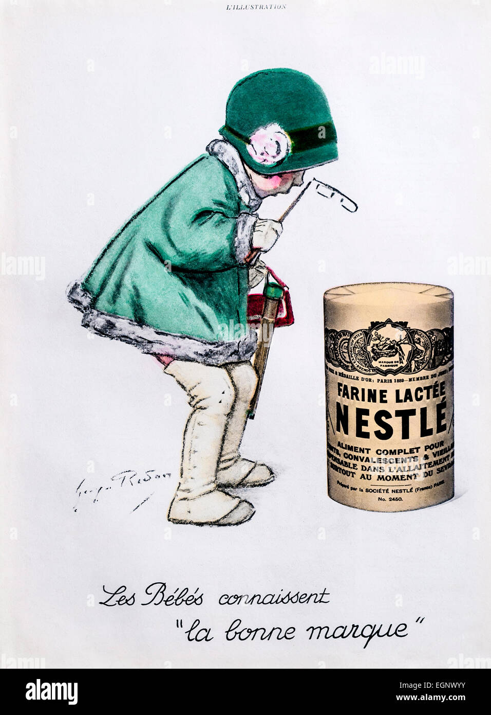 1930 Annuncio per "Nestle" di latte in polvere dal francese "L'illustrazione" rivista. Foto Stock