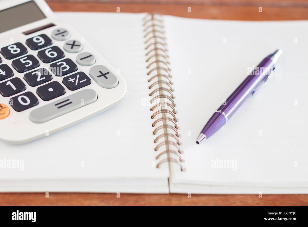 Notebook vuota con la penna sul tavolo di legno, stock photo Foto Stock