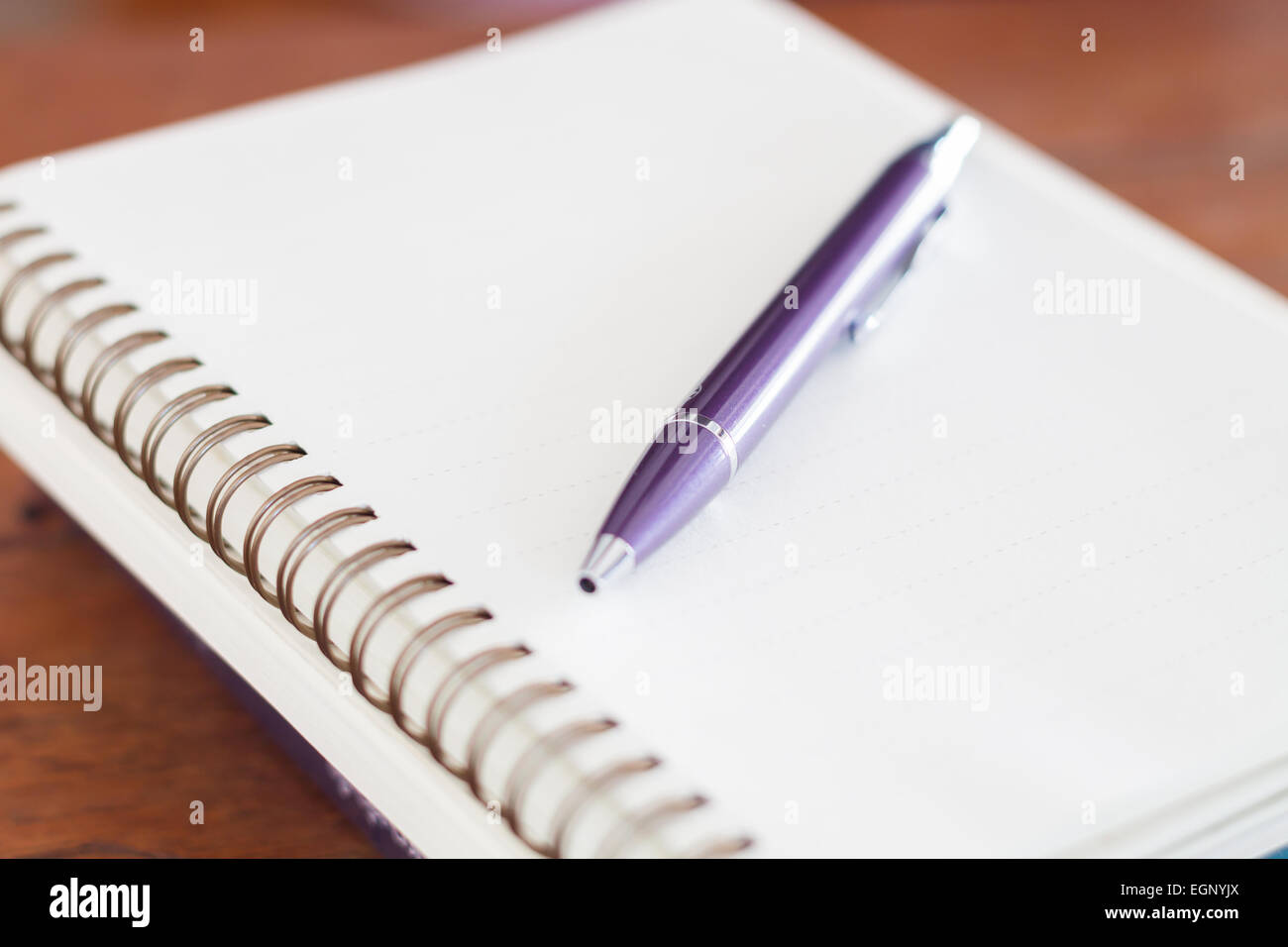 Notebook vuota con la penna sul tavolo di legno, stock photo Foto Stock