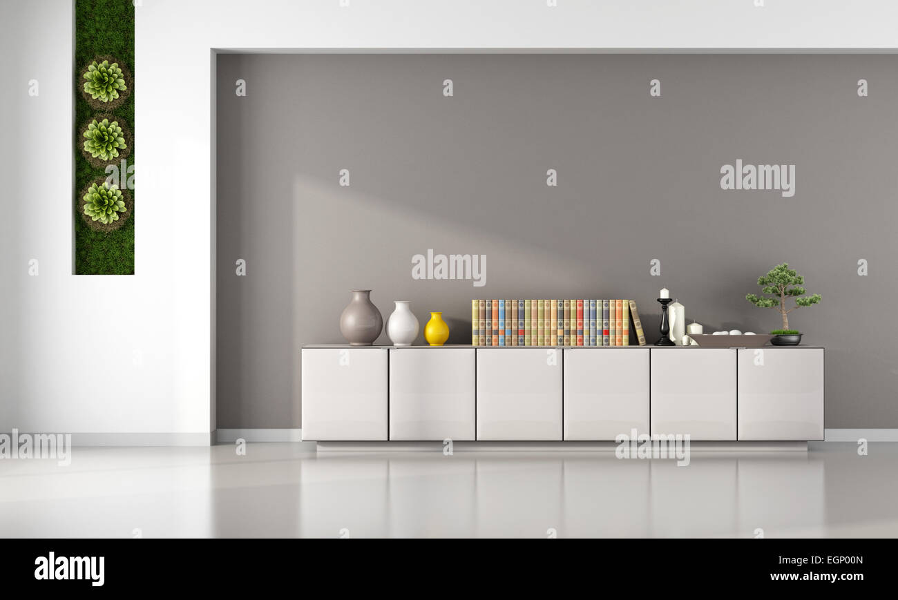 Soggiorno con armadio e giardino verticale - il rendering 3D Foto Stock