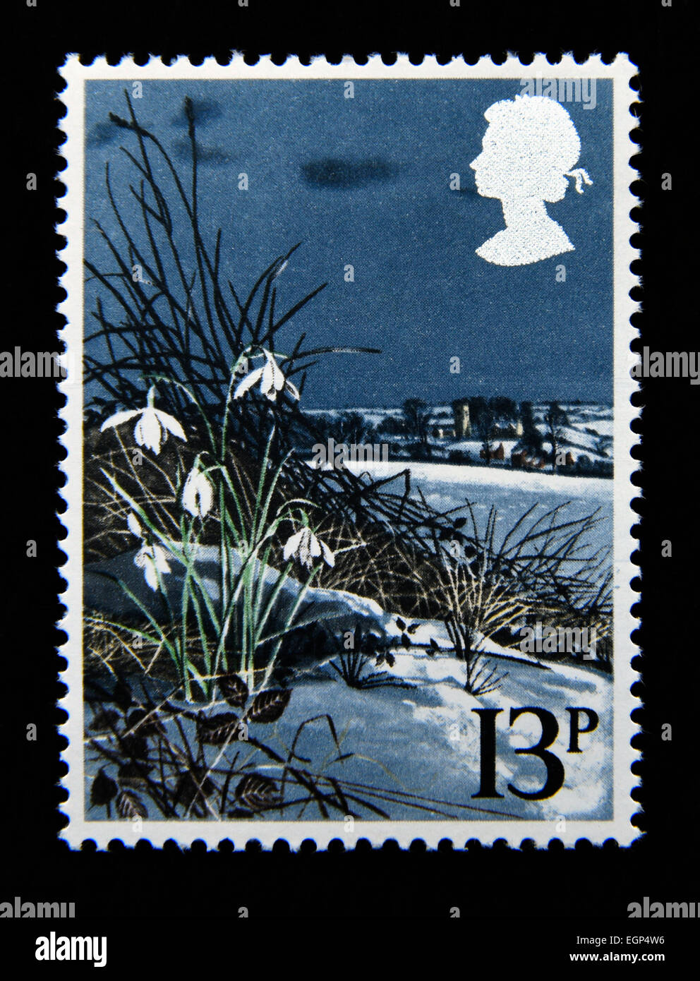 Francobollo. La Gran Bretagna. La regina Elisabetta II. 1979. Molla di fiori selvatici. Snowdrop. 13p. Foto Stock