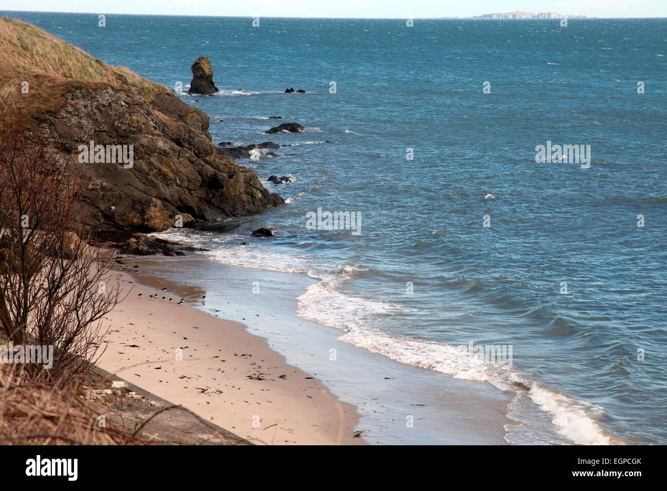 Insenatura di sabbia sulla costa vicino a Elie, East Neuk, Fife Foto Stock