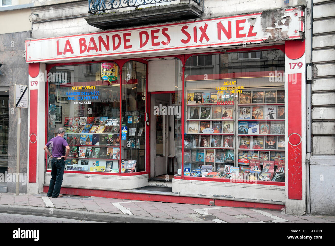 Il La Bande des sei Nez (nuovi e di seconda mano e collezionista cartoon libri) book shop a Bruxelles, in Belgio. Foto Stock