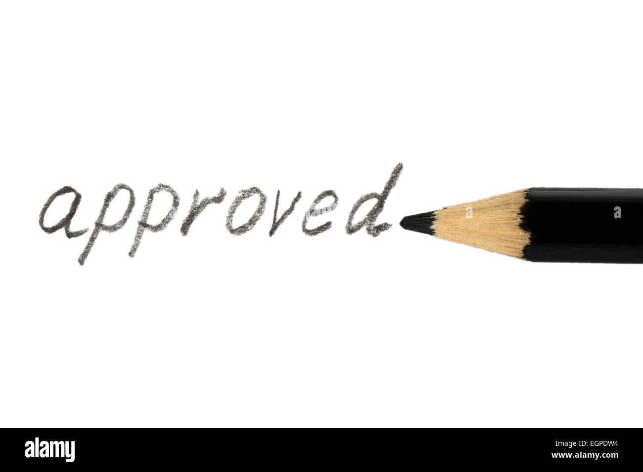 Approvato scritti a matita su un foglio di carta Foto Stock