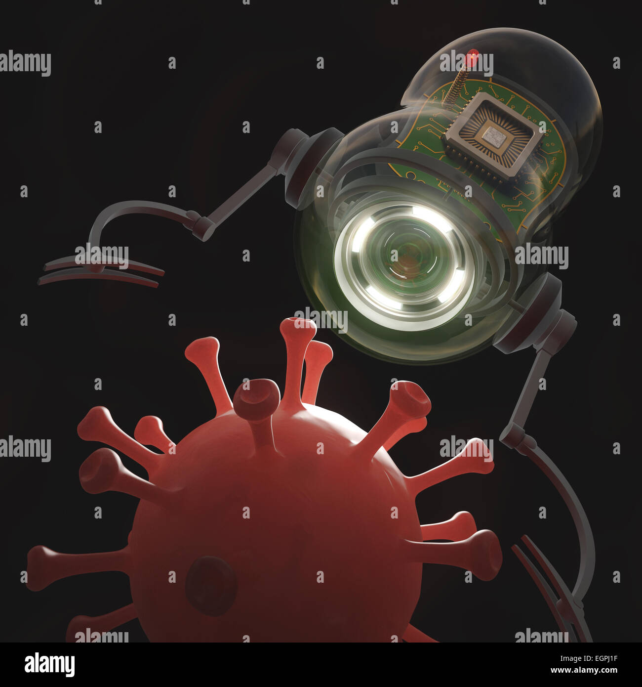 Nanobot la cattura di un virus nel flusso sanguigno. Percorso di clipping incluso. Foto Stock